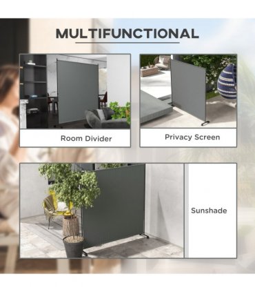 Outsunny Garden Screen with Wheels, 6ft Rolling Privacy Room Divider, Dark Grey