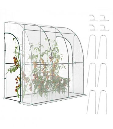 Outsunny 214x118x212cm Walk-In Lean to Wall Tunnel Plastic Greenhouse with Doors