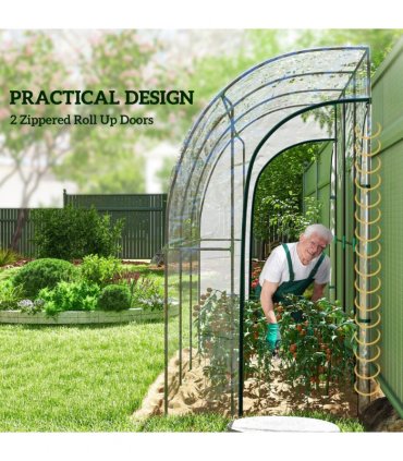 Outsunny 214x118x212cm Walk-In Lean to Wall Tunnel Plastic Greenhouse with Doors