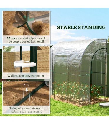 Outsunny 214x118x212cm Walk-In Lean to Wall Tunnel Plastic Greenhouse with Doors