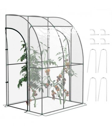 Outsunny 143x118x212cm Walk-In Lean to Wall Tunnel Plastic Greenhouse with Doors