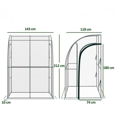 Outsunny 143x118x212cm Walk-In Lean to Wall Tunnel Plastic Greenhouse with Doors