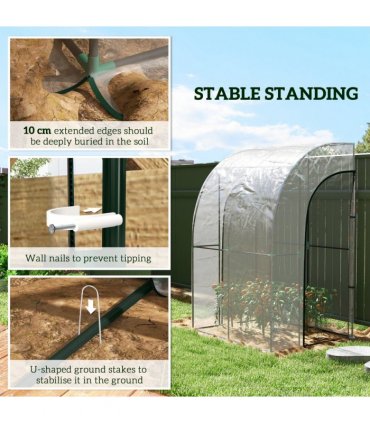 Outsunny 143x118x212cm Walk-In Lean to Wall Tunnel Plastic Greenhouse with Doors