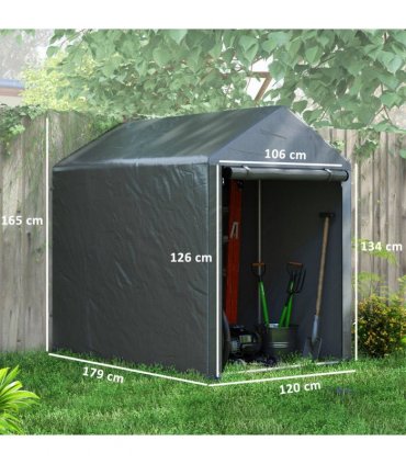 Outsunny 179 x 120cm Temporary Garden Shed, with Weather-resistant Plastic Cover and Accessories - Dark Grey