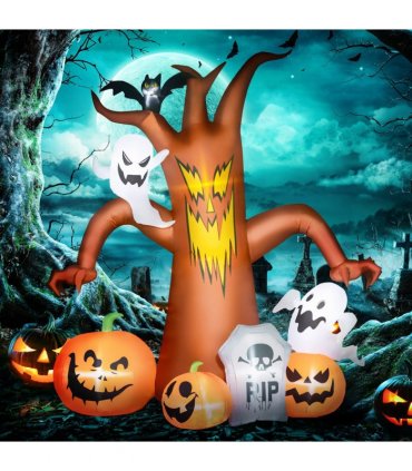 Outsunny 7.9FT Inflatable Halloween Ghost Tree w/Pumpkins, Ghosts, Tombstone
