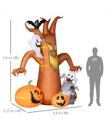 Outsunny 7.9FT Inflatable Halloween Ghost Tree w/Pumpkins, Ghosts, Tombstone