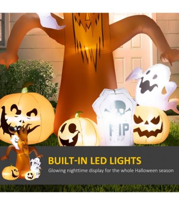 Outsunny 7.9FT Inflatable Halloween Ghost Tree w/Pumpkins, Ghosts, Tombstone