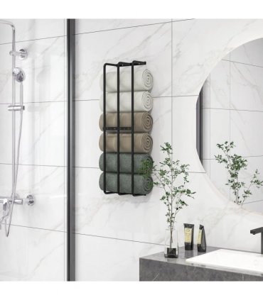 HOMCOM Metal Towel Rack Wall Mounted, 3 Bar Towel Rail for Bathroom, Black