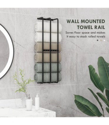 HOMCOM Metal Towel Rack Wall Mounted, 3 Bar Towel Rail for Bathroom, Black