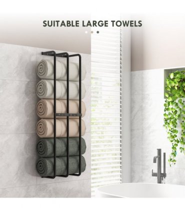 HOMCOM Metal Towel Rack Wall Mounted, 3 Bar Towel Rail for Bathroom, Black