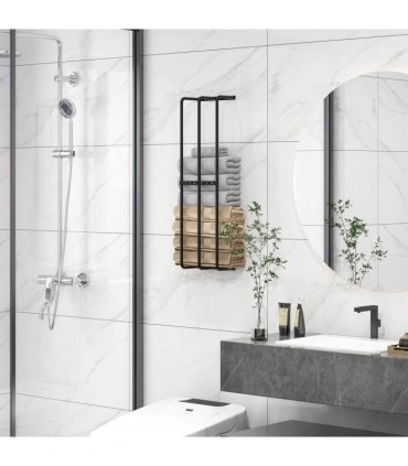 HOMCOM Metal Towel Rack Wall Mounted, 3 Bar Towel Rail for Bathroom, Black