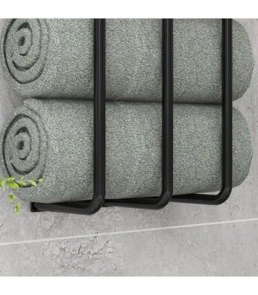 HOMCOM Metal Towel Rack Wall Mounted, 3 Bar Towel Rail for Bathroom, Black