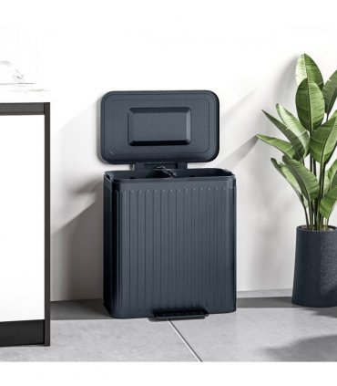 HOMCOM 2 x 20L Double Rubbish Bin, Pedal Bin with Soft-Close Lid, Black