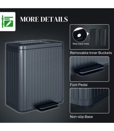 HOMCOM 2 x 20L Double Rubbish Bin, Pedal Bin with Soft-Close Lid, Black
