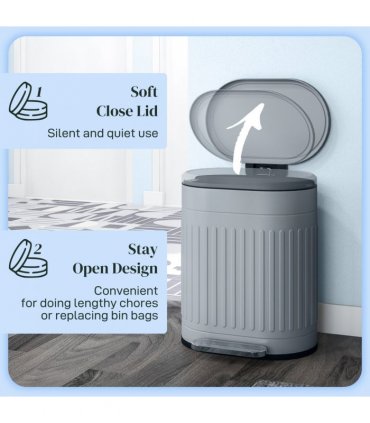 HOMCOM 20L Metal Kitchen Bin, with Soft-Close Lid - Grey