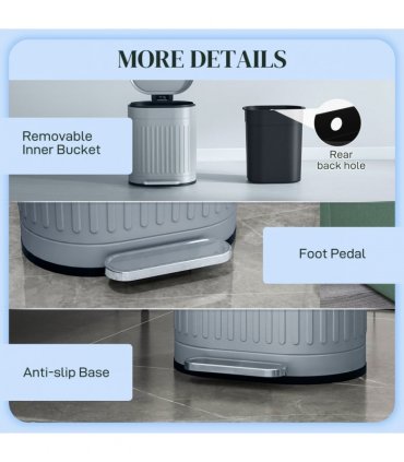 HOMCOM 20L Metal Kitchen Bin, with Soft-Close Lid - Grey