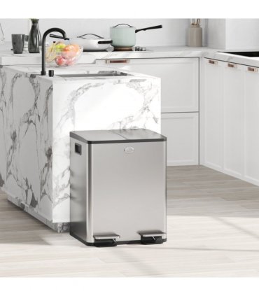 HOMCOM 40L Dual Compartment Stainless Steel Bin, with Deodoriser Holders - Silver Tone