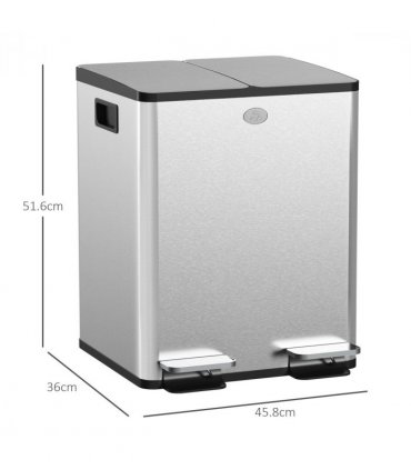 HOMCOM 40L Dual Compartment Stainless Steel Bin, with Deodoriser Holders - Silver Tone