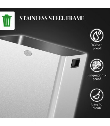 HOMCOM 40L Dual Compartment Stainless Steel Bin, with Deodoriser Holders - Silver Tone