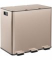 HOMCOM 3 x 15L Triple Kitchen Bin Pedal Bin for Recycling and Waste, Gold Tone