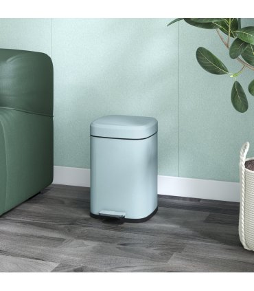 HOMCOM 12L Kitchen Pedal Bin, Metal Rubbish Bin with Soft-close Lid, Light Green
