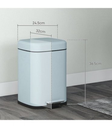HOMCOM 12L Kitchen Pedal Bin, Metal Rubbish Bin with Soft-close Lid, Light Green