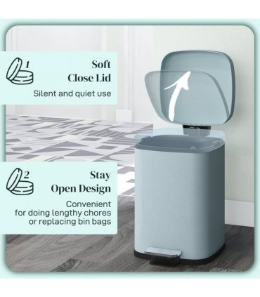 HOMCOM 12L Kitchen Pedal Bin, Metal Rubbish Bin with Soft-close Lid, Light Green