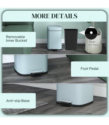 HOMCOM 12L Kitchen Pedal Bin, Metal Rubbish Bin with Soft-close Lid, Light Green