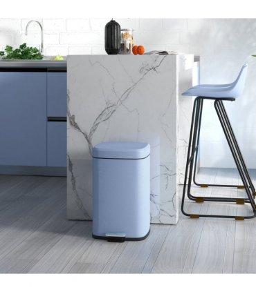 HOMCOM 20L Kitchen Pedal Bin, Metal Rubbish Bin with Soft-close Lid, Light Blue