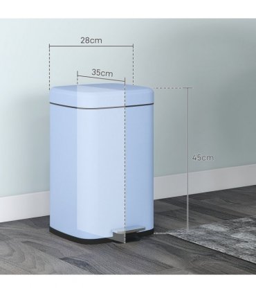 HOMCOM 20L Kitchen Pedal Bin, Metal Rubbish Bin with Soft-close Lid, Light Blue