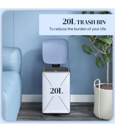 HOMCOM 20L Kitchen Pedal Bin, Metal Rubbish Bin with Soft-close Lid, Light Blue
