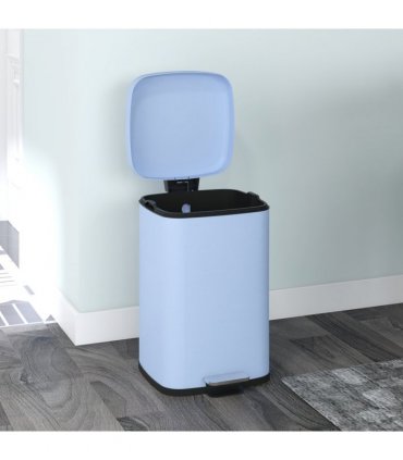 HOMCOM 20L Kitchen Pedal Bin, Metal Rubbish Bin with Soft-close Lid, Light Blue