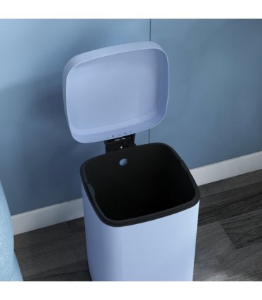 HOMCOM 20L Kitchen Pedal Bin, Metal Rubbish Bin with Soft-close Lid, Light Blue