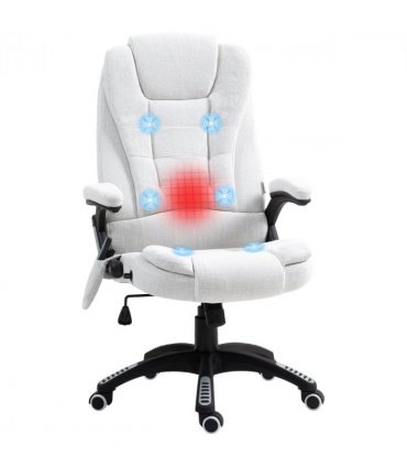 Vinsetto Office Chair w/ Heating Massage Points Relaxing Reclining Cream White