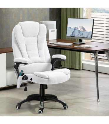 Vinsetto Office Chair w/ Heating Massage Points Relaxing Reclining Cream White