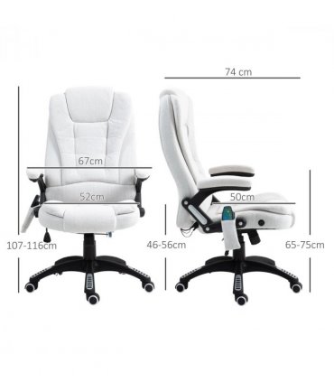 Vinsetto Office Chair w/ Heating Massage Points Relaxing Reclining Cream White