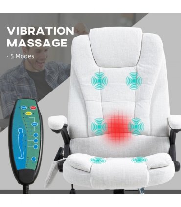Vinsetto Office Chair w/ Heating Massage Points Relaxing Reclining Cream White