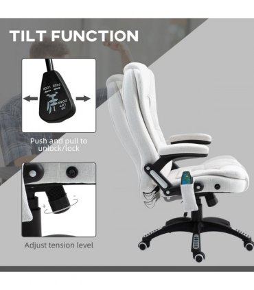 Vinsetto Office Chair w/ Heating Massage Points Relaxing Reclining Cream White