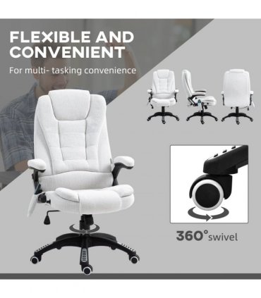 Vinsetto Office Chair w/ Heating Massage Points Relaxing Reclining Cream White