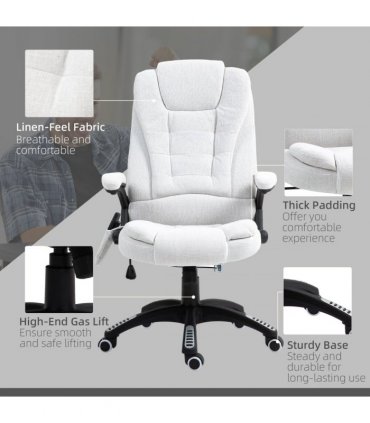 Vinsetto Office Chair w/ Heating Massage Points Relaxing Reclining Cream White