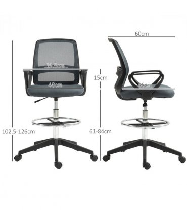 Vinsetto Draughtsman Chair Tall Office Chair with Adjustable Height Grey