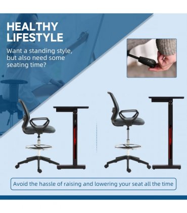 Vinsetto Draughtsman Chair Tall Office Chair with Adjustable Height Grey