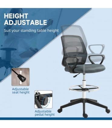Vinsetto Draughtsman Chair Tall Office Chair with Adjustable Height Grey
