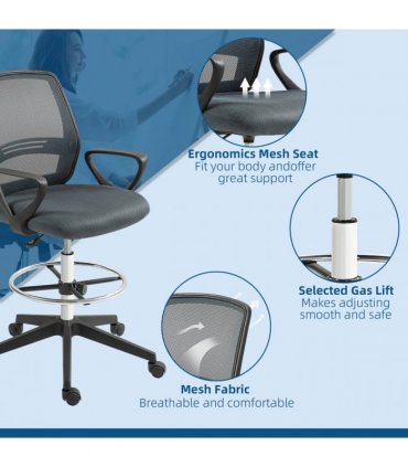 Vinsetto Draughtsman Chair Tall Office Chair with Adjustable Height Grey