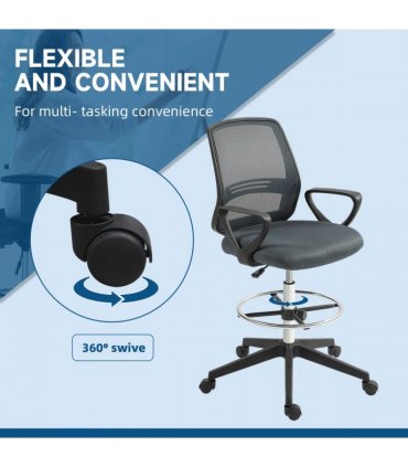 Vinsetto Draughtsman Chair Tall Office Chair with Adjustable Height Grey