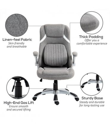 Vinsetto Fabric Office Desk Chair with Adjustable Height Tilt Function Grey