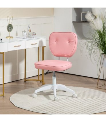 Vinsetto Vanity Office Chair, PU Leather Computer Chair for Home, with Adjustable Height, Armless, Swivel Wheels, Pink