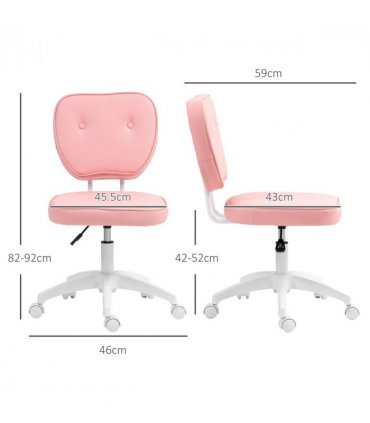 Vinsetto Vanity Office Chair, PU Leather Computer Chair for Home, with Adjustable Height, Armless, Swivel Wheels, Pink