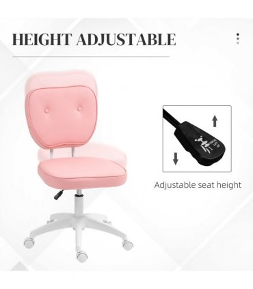 Vinsetto Vanity Office Chair, PU Leather Computer Chair for Home, with Adjustable Height, Armless, Swivel Wheels, Pink