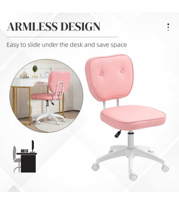Vinsetto Vanity Office Chair, PU Leather Computer Chair for Home, with Adjustable Height, Armless, Swivel Wheels, Pink